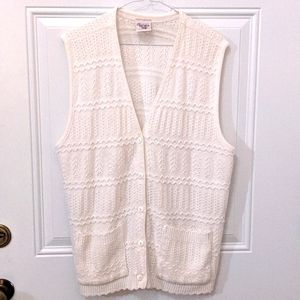 Vintage Huntington Ridge Knit Vest Button Up VNeck in White, Large